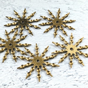 Vintage Raw Brass Flower Stamping, Textured, Center Hole, 32mm, 5pcs.