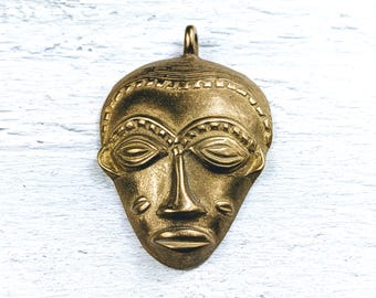 Brass African Mask Pendant, Tribal, Ethnic