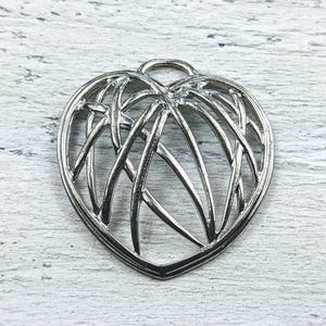 Vintage Antique Silver Arched Heart Pendant, Cutout Design, 50x44mm, Love