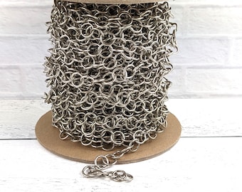 Large Antique Silver Hammered Round Cable Link Chain, 13mm