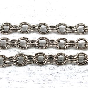 Antique Silver Textured Double Link Cable Chain, High Quality, 9x7mm