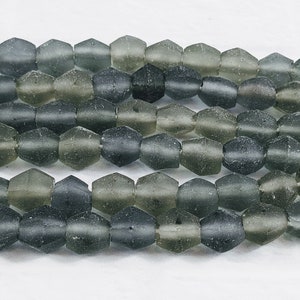 12mm Blue and Green Mixed Recycled Glass Bicone Beads, 1 Strand, 34 Beads, Indonesia, Bali