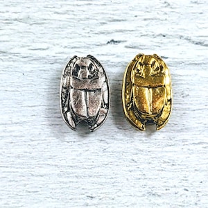 Antique Silver or Brass Plated Scarab Beetle Beads, Egyptian Scarab Bead, 21x15mm, 1pc.