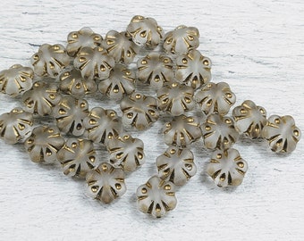 Czech Glass Gold Wash Flower Beads, Translucent, 10mm, 20pcs.