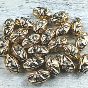 Vintage Gold Plated Lucite Flower Oval Beads, Double Sided Design, Textured, 18x11mm, 12pcs.