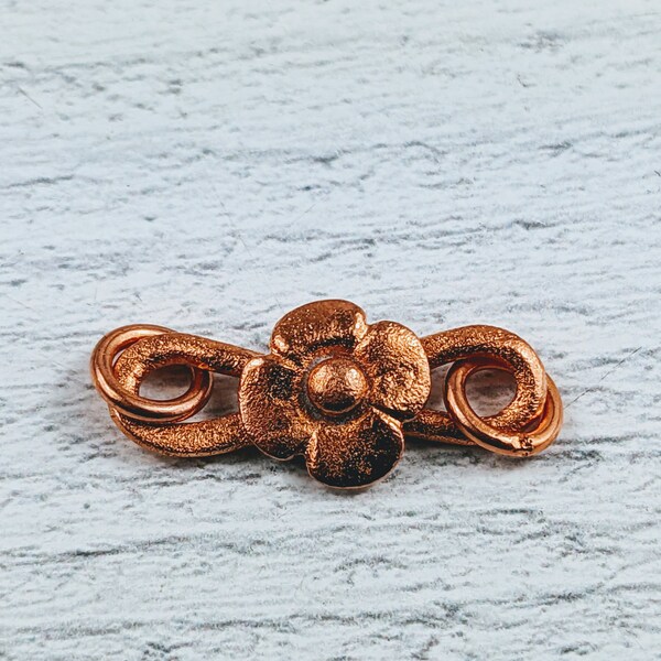 Genuine Copper Raised Flower Double S Clasp, Hook Clasp, Bracelet, Necklace, 21mm