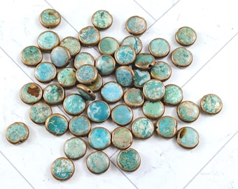 DISCOUNTED Turquoise with Gold Edging Coin Bead, 11mm, Southwestern, Disc Bead, 1pc.