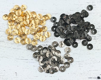 6mm Matte Gold, Antique Silver Ox or Rustic Brown Plated Textured Wavy Disc Beads, Potato Chip Beads, 20pcs, Spacers