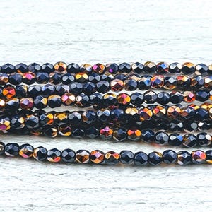 4mm Czech Glass Fire Polished Marea Navy Blue Faceted Round Beads, 50ps. Metallic, Pink, Copper, Gold