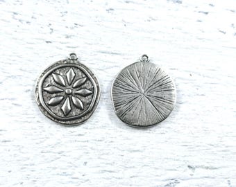 1pc. Antique Silver Ox Plated Flower Charm, Bracelet, Necklace, Floral, 17mm