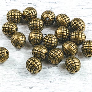 Brass Corrugated Round Beads, Spacers. Pumpkin Beads, 8mm, 15pcs