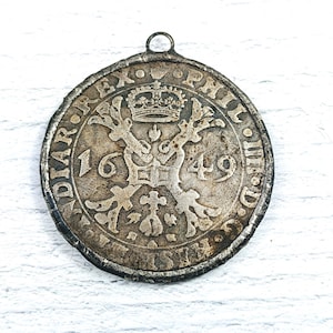 Large Hand Soldered Royal Crown Replica Coin Pendant, Shield, 42mm, 1pc. Patina Finish