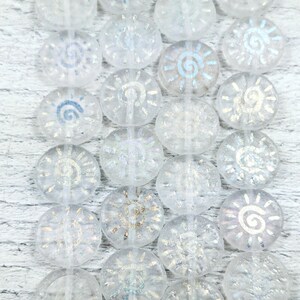 Czech Glass Laser Sun Beads, Round, Mixed Color Sun, 14mm,  Double Sided, 8pcs. Matte Translucent White