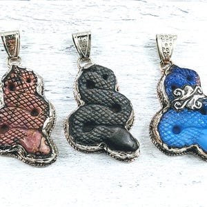 Tibetan Silver and Rhodonite, Golden Sheen Obsidian or Opalite Snake Pendant, Serpent, Reptile, Nepal, Lotus Flower, 1pc. 70x33mm