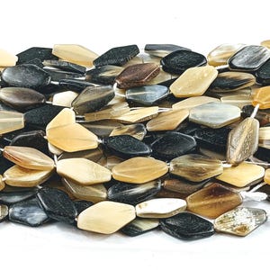 Diamond Black and Natural Water Buffalo Horn Beads, 1 Strand, 15pcs. Approx. 25x16mm, Indonesian