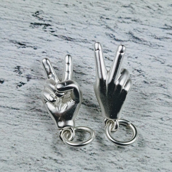 Matte Silver Peace Sign Charms, Sign Language Charms, 1pc.