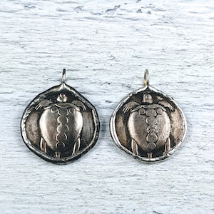 Hand Soldered Turtle Coin Charm, Tortoise, Replica, 19mm, Bracelet, Necklace, Patina