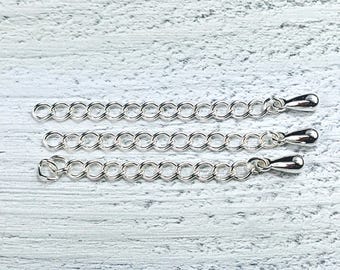 2" Silver Plated Extension Chain, Jewelry Extender Chain, Bracelet, Necklace, Curb, Extender