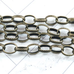 Antique Brass Ox Inside and Out Textured Oval Link Chain, 13x10mm