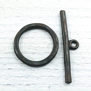 Rustic Brown Plated Large Round Toggle Clasp, Connector, Bracelet, Necklace, Hammered Design, 34mm, Rusty Brown, 1 Set