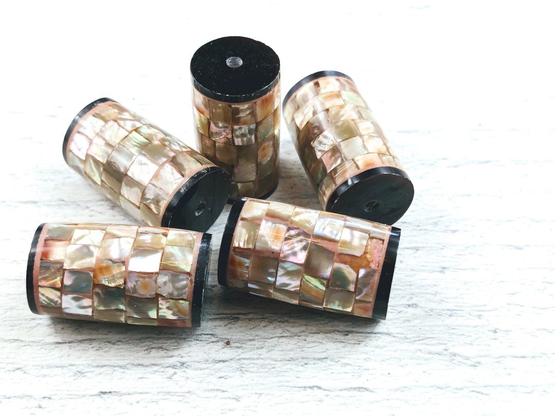 Red Abalone Shell Pattern Beautiful Mosaic Red Abalone Shell Tube Beads, Rice Beads, 1pc. 24x14mm ...