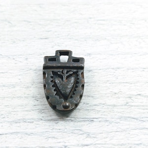 Rustic Brown Plated Small Ornate Heart Charm, Milagro, Sacred Heart, Textured, 22x12mm