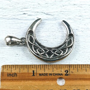 Large Antique Silver Twisted Moon Pendant, Lunar, Cutout Deisgn, 40x35mm, Crescent Moon image 2