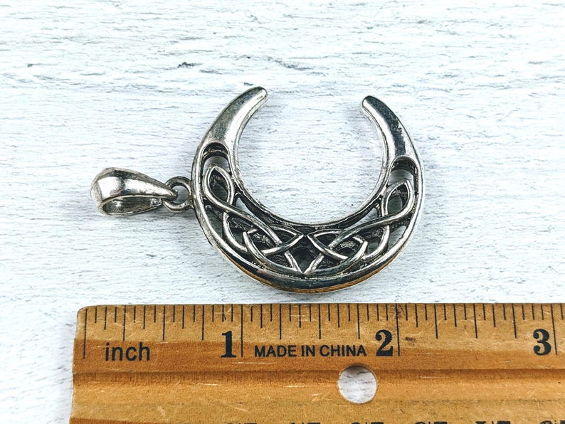 Large Antique Silver Twisted Moon Pendant, Lunar, Cutout Deisgn, 40x35mm, Crescent Moon image 2
