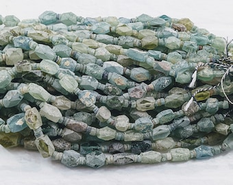 Roman Glass Matte Nugget Beads, Greens, Yellows and Blues, Heishi Beads, Approx. 22 Beads, 10-14mm