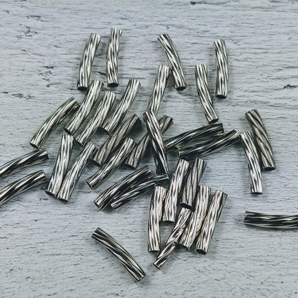 Twisted Silver Plated Tube Spacer Beads, 25pcs. 15x3mm