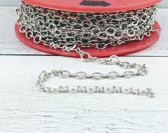 Cadena de eslabones en forma de ocho texturizada de plata antigua, 8 mm, eslabones soldados, eslabones ovalados, infinito