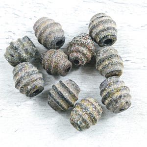 Rare Grain Sand Texture Mixed Natural Colors Glass Ridged Barrel Beads, 5pcs. Large Hole, 18x20mm