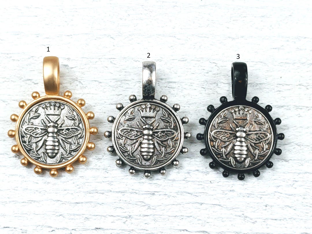 Silver Ox Queen Bee Medallion Charm With Rhinestone Crown Bezel ...