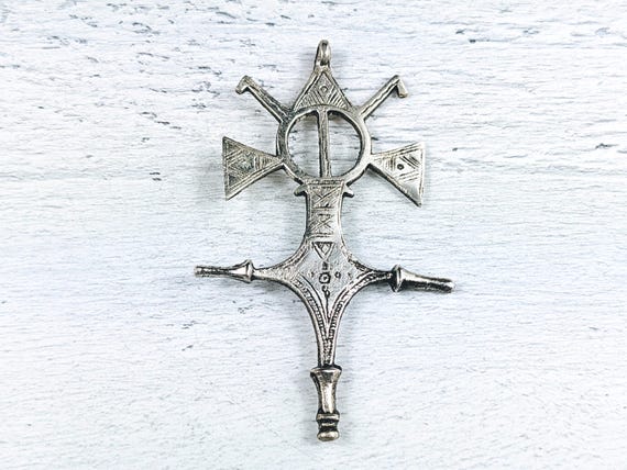 Antique Silver African Cross Pendant, Ethnic, Tribal, Coptic
