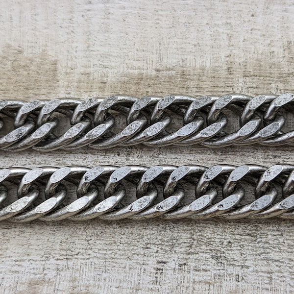 Large Chunky Antique Silver Double Curb Chain, Link, Sturdy, Heavy Link, Unisex, Men, Women, 12x18mm