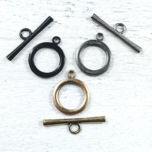 21mm Antique Gold, Matte Gunmetal or Black Plated Round Toggle Clasp, Connector, Links, Bracelet Clasp, Necklace Clasp, 2 Sets