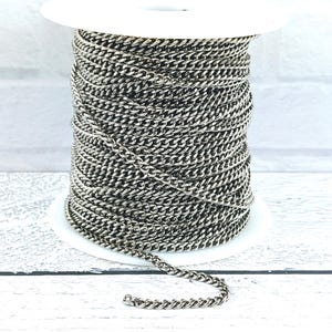Small Flattened Curb Chain in Antique Silver, 4x5mm