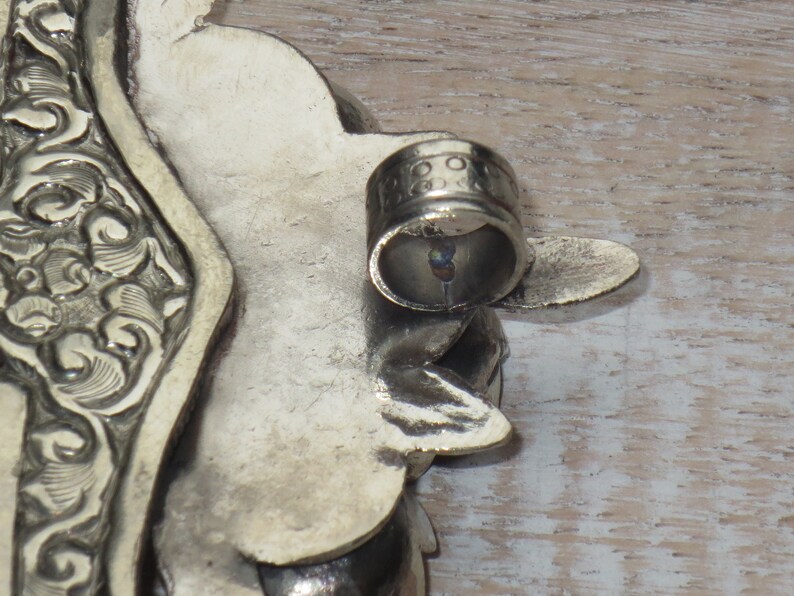 Steer Nepal Bull Bone Flower Pendant Tibetan Silver and Ox Bone Longhorn Repousse Pendant