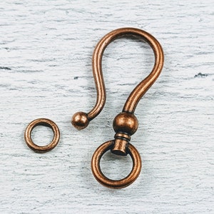 Large Antique Copper Hook Clasp, S Clasp, Necklace, Bracelet, Link, Connector, 5pcs.