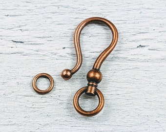 Large Antique Copper Hook Clasp, S Clasp, Necklace, Bracelet, Link, Connector, 5pcs.