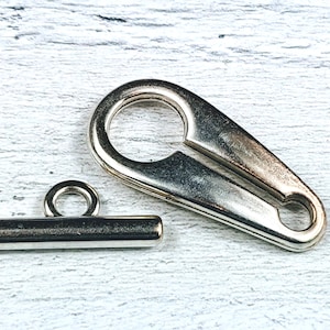 Antique Silver Long Oval Slit Toggle Clasp, 38mm