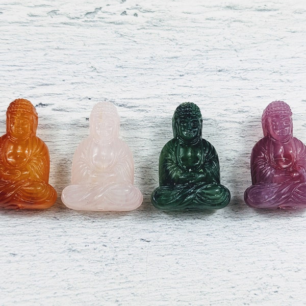 25mm Acrylic Meditating Buddha Beads, Namaste, Yoga, 3pcs. Double Sided, Green Jade, Pink, Carnelian or Lilac