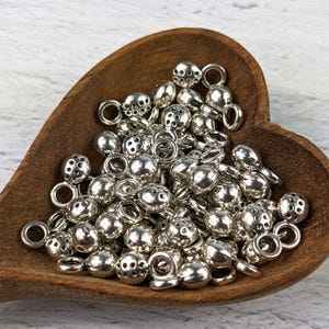 Small Antique Silver Pewter Dotted Ball Charms, 20pcs. 4x8mm, Dangles