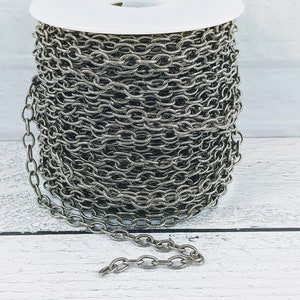 Antique Silver Textured Cable Link Chain, 8x6mm