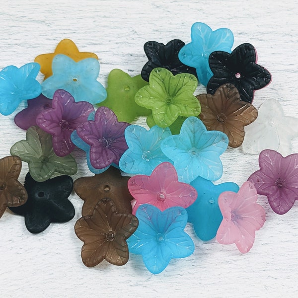 Large Lucite Flower Beads, Mixed Assortment, Daisy, Summer, Spring, 25pcs. 19mm