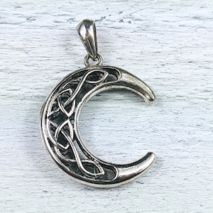 Large Antique Silver Twisted Moon Pendant, Lunar, Cutout Deisgn, 40x35mm, Crescent Moon image 1