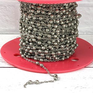 Antique Silver Ball and Link Bead Chain, Link, Dainty