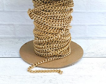 Large Satin Matte Gold Plated Curb Chain, Link 7x10mm, Sturdy, Heavy Link, Sold By The Foot