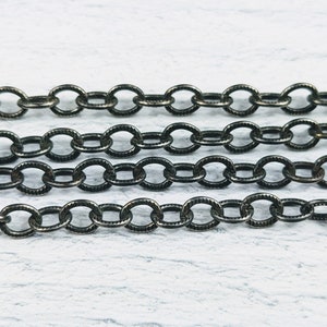 Oxidized Silver Plated Textured Oval Link Cable Chain, 4x6mm, Rustic, 2ft.