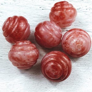 Vintage Large Spiral Snail Pink Acrylic Beads, Grooved Design, 6pcs. 25mm